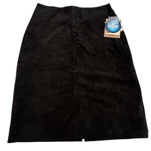 VTG NWT Bernardo Black Suede Leather Midi Skirt Sz 12 Minimalist Y2K